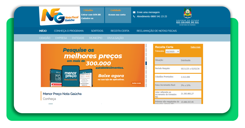 Saldo da Nota Fiscal Gaúcha