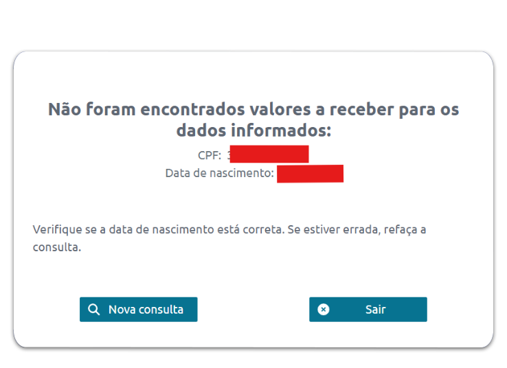 Valores registrados no CPF para resgate