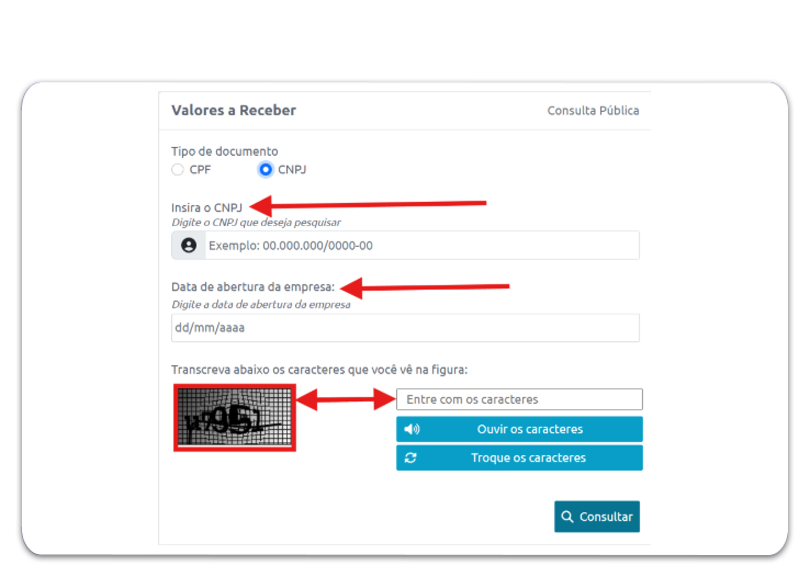 Valores registrados no CPF para resgate