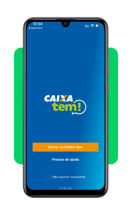 Tela inicial do aplicativo CAIXA Tem com opção de login