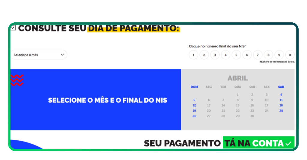 calendário pagamento Bolsa Família pelo NIS